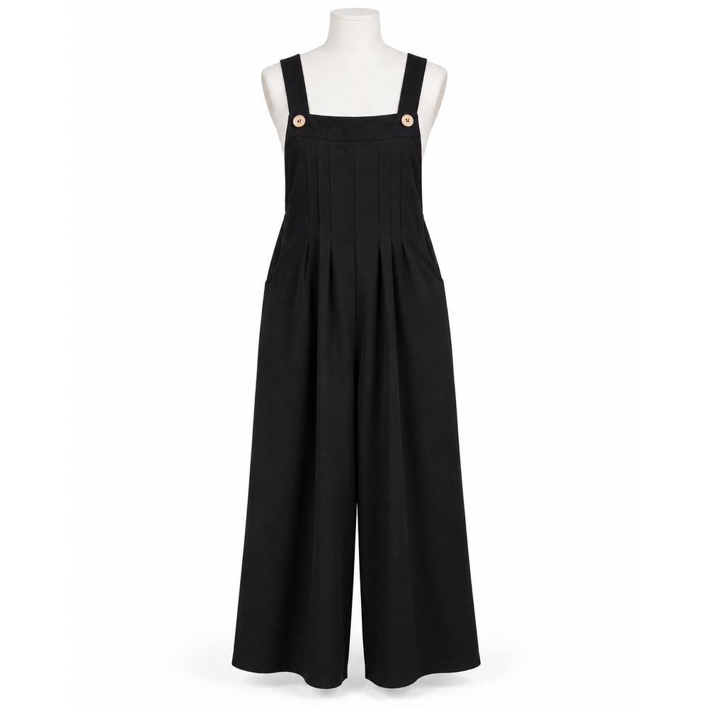 Polo Bonetta Black Wide Leg Pleated Overall Jumpsuit Pockets XXL 3XL